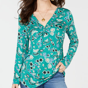 Floral Print V-Neck Twist-Front Top